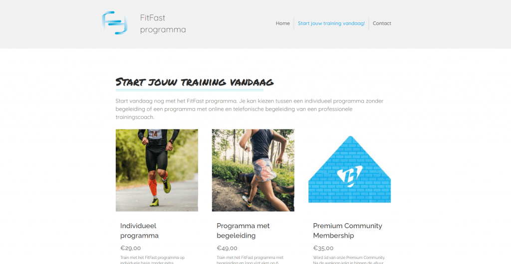 Website voor het verkopen van trainingsprogramma's van een personal trainer